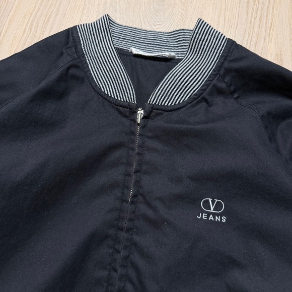 Vintage Valentino Jeans Cotton Bomber Full Zip Jacket Mens 44 Large Black Stripe - Picture 3 of 15
